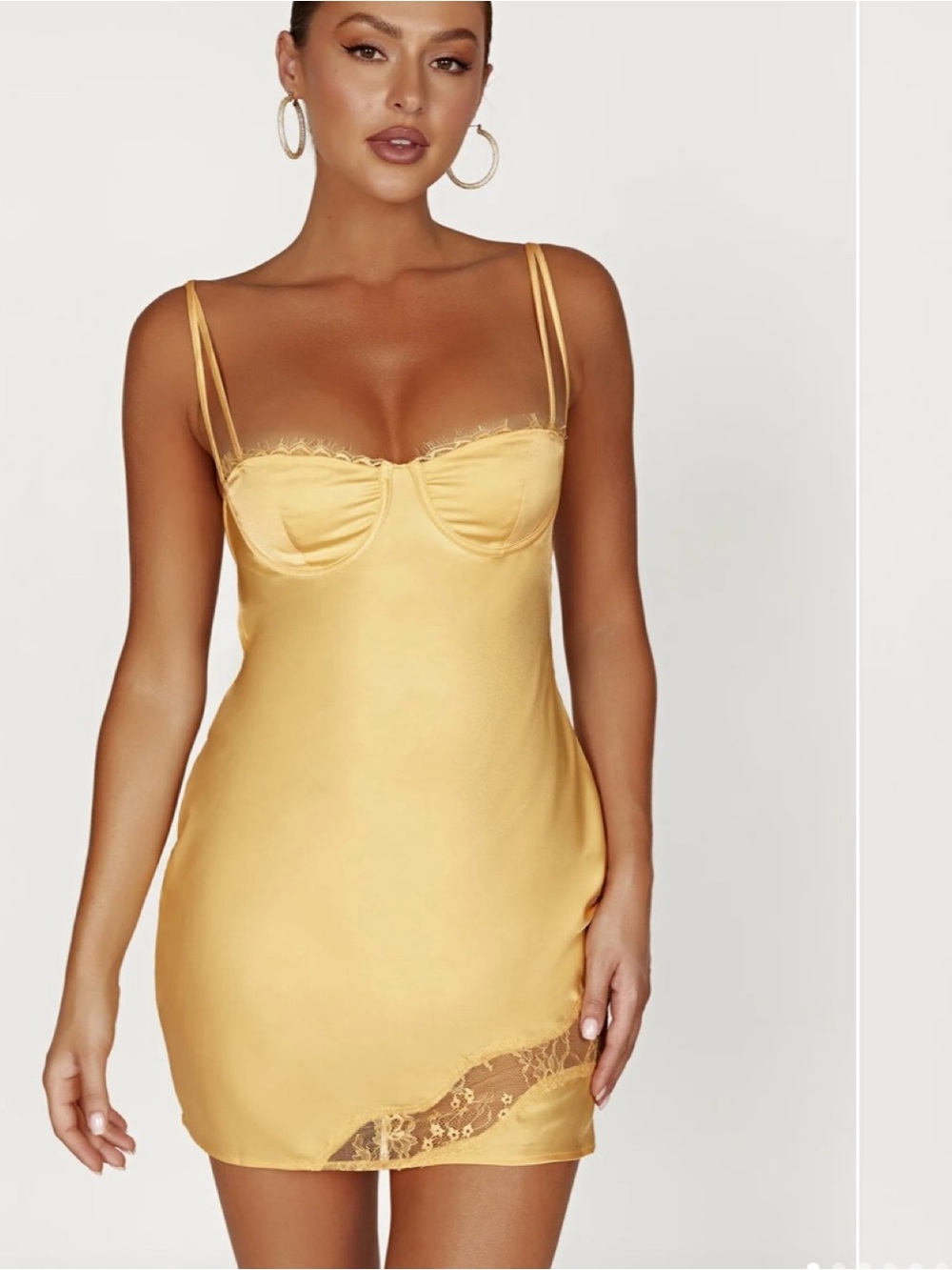MESHKI Joslyn Satin Lace Slip Mini Dress Lemon S NWT